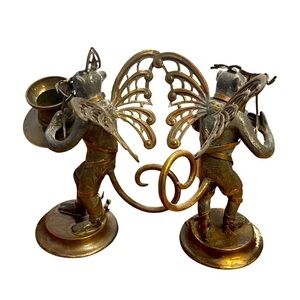 Vintage Petites Choses Flying Monkey Candle Holders Pewter & Brass